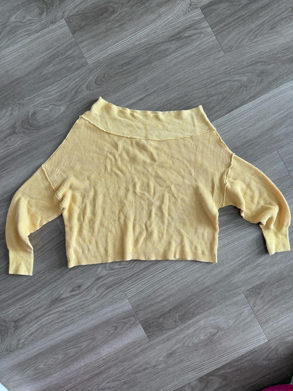 Free People Pale Yellow Off-the-Shoulder Ribbed Sweater
